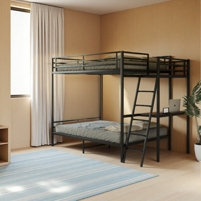 Lit superposé double avec lumières DEL et station de charge intégrée, cadre de lit moderne pour économiser de l'espace pour la chambre à coucher, noir