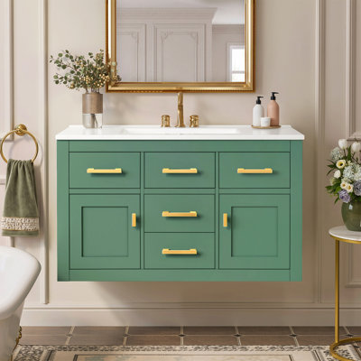 Armoire de salle de bain murale 36 po - meuble-lavabo de style français avec lavabo blanc brillant, armoire de salle de bain avec plusieurs tiroirs et portes, beaucoup de rangement