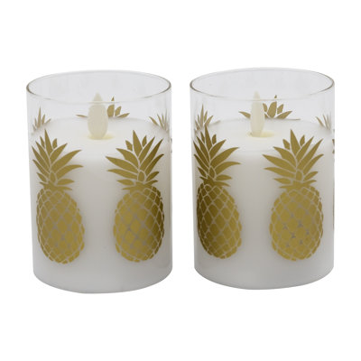Battery Operated LED Glass Candles with Flickering Flame, Pineapple - 2 Piece