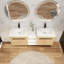 Meuble-lavabo double avec lavabo en résine, tablette ouverte et portes à fermeture en douceur-2066969845