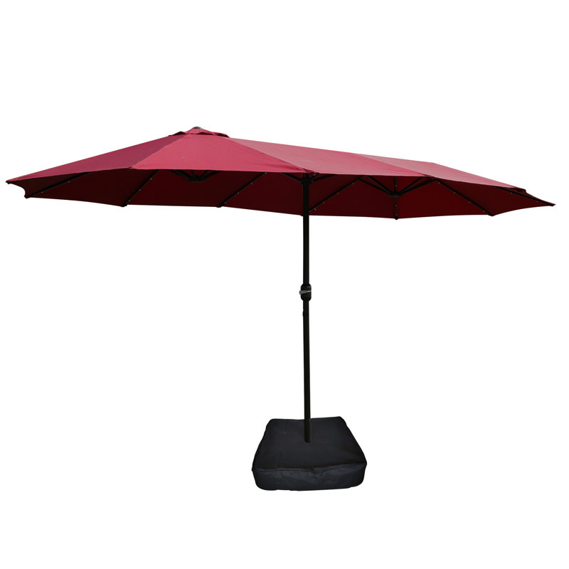 Parasol de patio extérieur double 15X9pi avec base - rouge. Très grand abat-jour pour la cour, la plage. Auvent, construction, manivelle facile, marché de l'évent et grand jardin, piscine.
