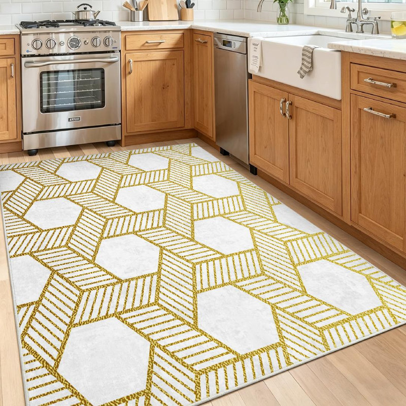 Tapis intérieur doré lavable à la machine, motif géométrique scintillant sans couture, Rectangle 39 po x 63 po