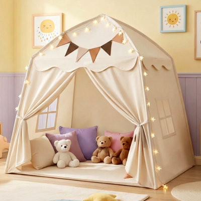 Extra Large Kids Indoor/Outdoor Dome Play Tent with Flags & Star Lights – Foldable Teepee Playhouse for Boys & Girls, 51'' x 39'' x 51''