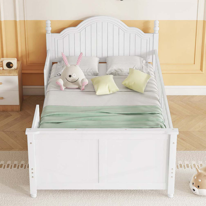 Lit plateforme simple en bois avec tête et pied de lit, Lit simple, Blanc
