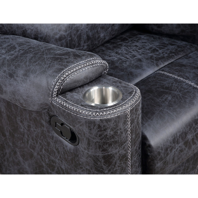 Fauteuil inclinable manuel en microfibre gris Hirah avec fonction porte-gobelet