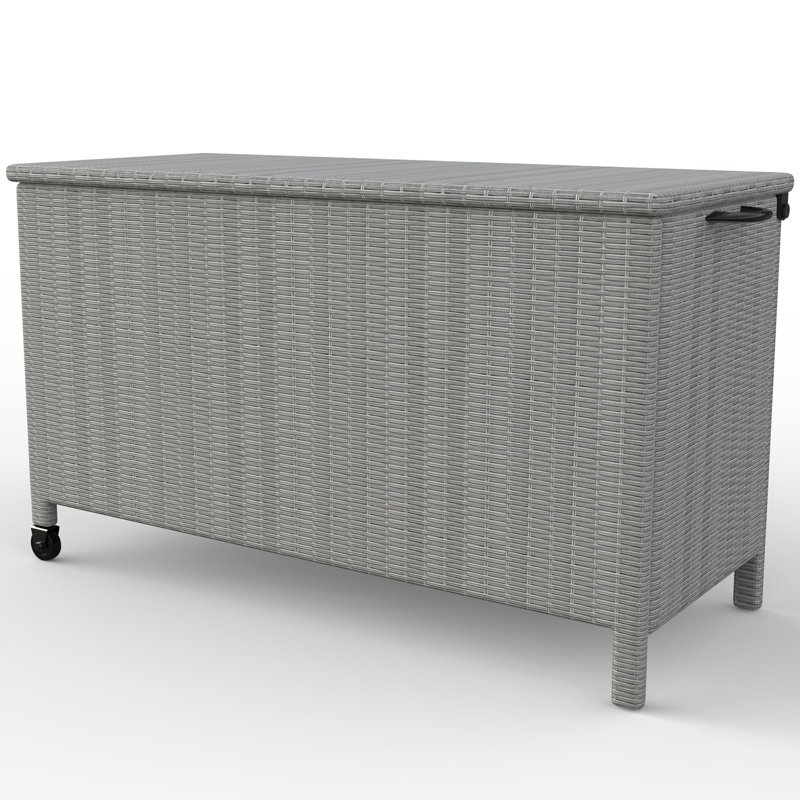 Medium Outdoor Wicker Storage Box, PE Rattan Patio Storage Chest with Steel Frame, Compact Deck Storage Box for Cushions, Toys & Outdoor Essentials