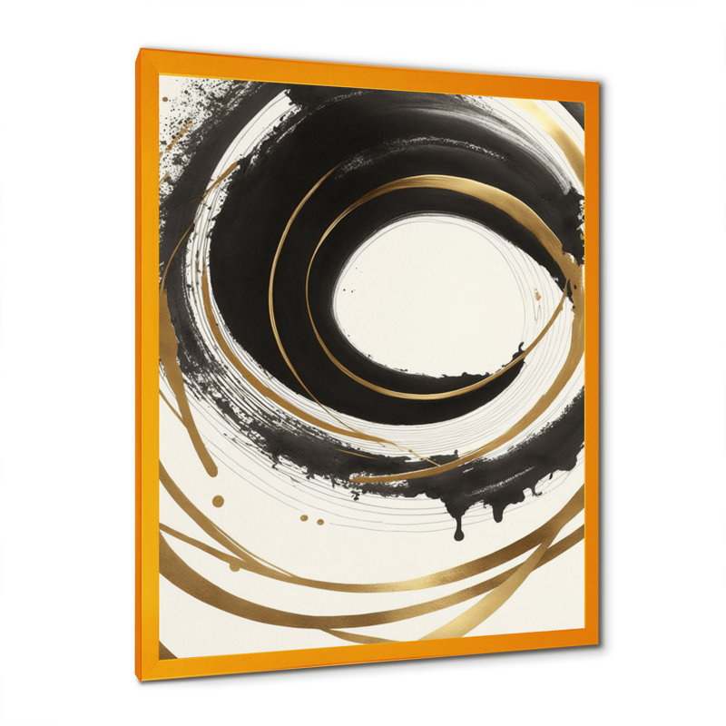 «Black and Gold Curves III» - art mural moderne sur toile, Encadrement doré, H 32 po x l 16 po x P 1 po
