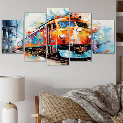 Abstract Train Vibrant Rails - Transportation Wall Art Print - 5 Panels