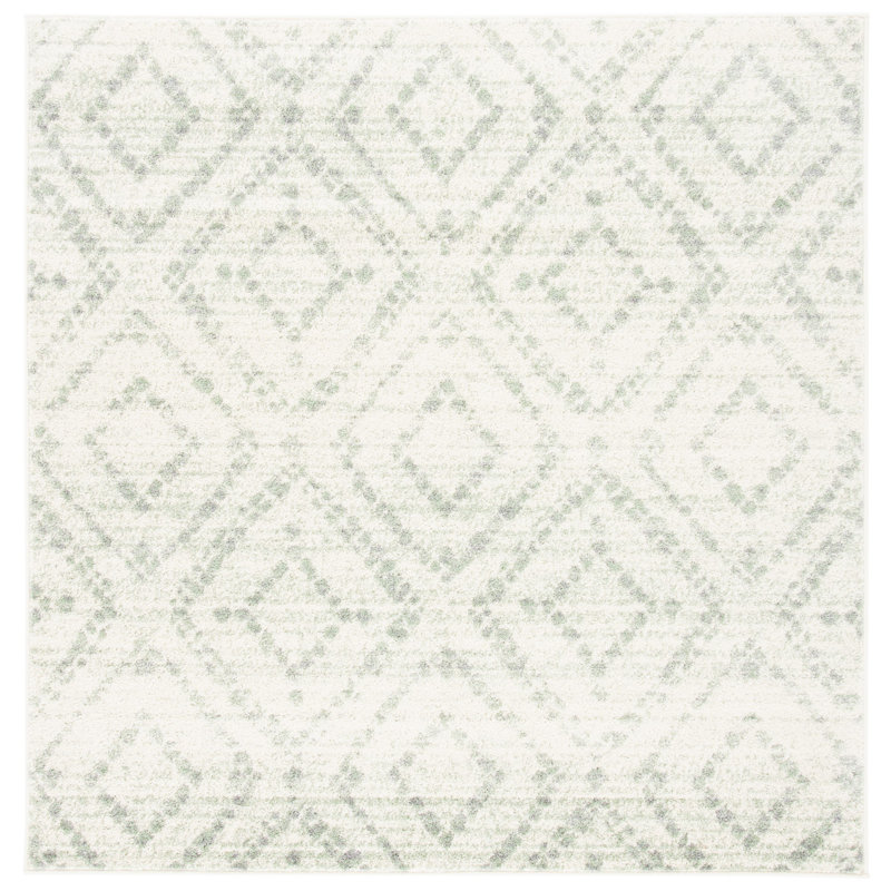 Almus Geometric Ivory/Green Area Rug, Square 6'