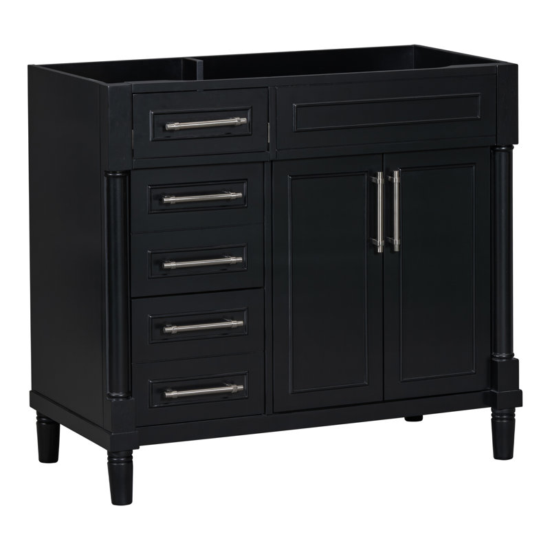Meuble-lavabo noir 36 po - Bois massif et fabrication avec armoire élégante à poignées autoportantes et tiroirs spacieux