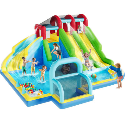 Jeu gonflable gonflable avec 3 glissades d'eau et souffleur, château gonflable en tissu pour enfants Oxford, centre de jeu intérieur et extérieur