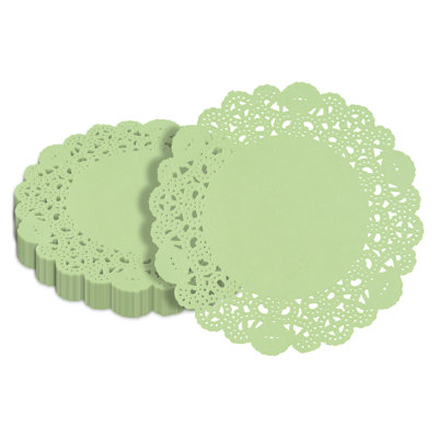 Pastry Tek 6 x 6 Inch Paper Lace Doilies, 100 Disposable Table Doilies - Elegant Lace Finish, Long Lasting, Green Paper Doily, For Pastries, Cupcakes, Desserts - Restaurantware