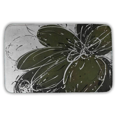 Green flower with splash outline Bath Mat with Non-Slip Backing - Quick Dry Memory Foam Bathroom Rug - Absorbent - Modern Plush Spa-Style - Machine Washable