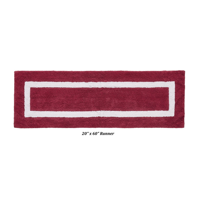 Tapis pour salle de bain réversible 100% coton Widman, Tapis de couloir 20 po x 60 po, Rouge / Blanc