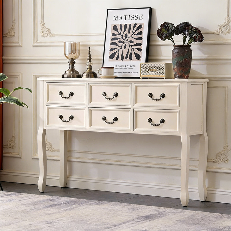 Console américaine à plusieurs tiroirs, H 32,28 po x l 47,24 po x P 12,6 po, Crème