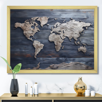 Carte du monde rustique - impression de décoration murale carte du monde