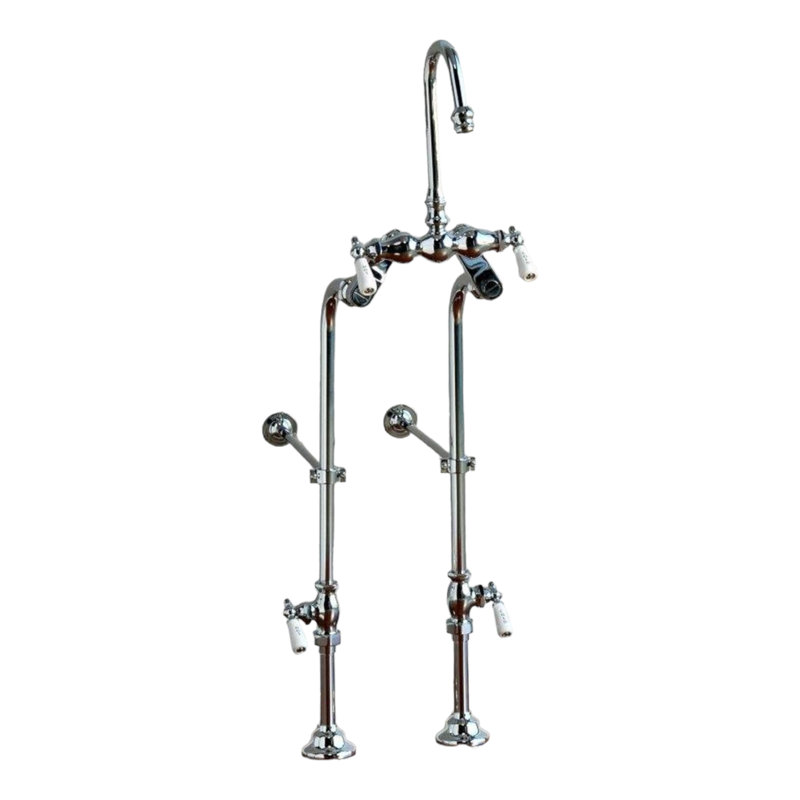Freestanding Tub Filler Faucet 34 in. with Porcelain Lever Handles and Rim Supply Set by Strom Living, Chrome