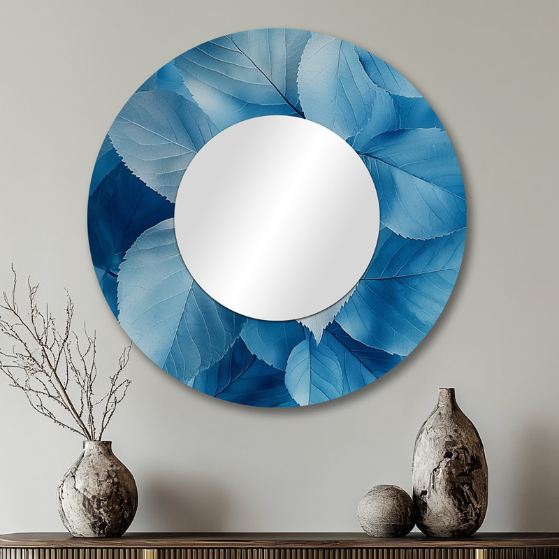 Minimalisme azur feuilles harmonie I - décoration murale miroir floral - imprimé sur métal, 29 po x 29 po