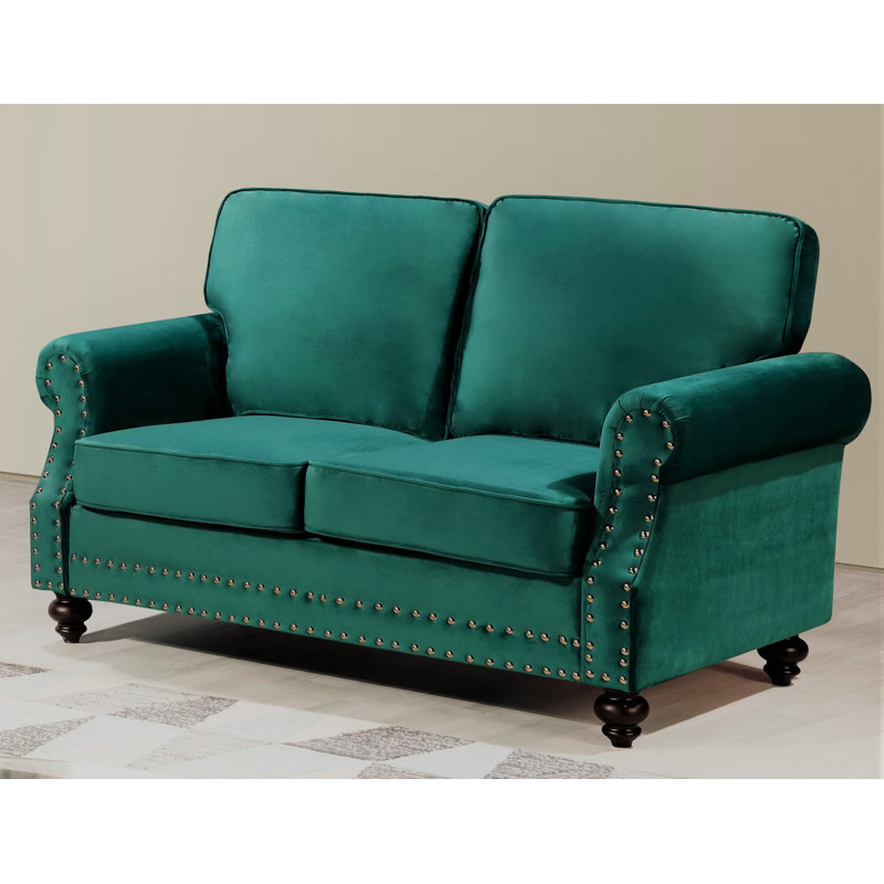 Causeuse en velours avec garniture cloutée, Velours vert