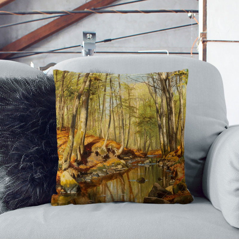 A Wooded River Landscape Square Throw Cushion, 40cm H x 40cm W x 15cm D