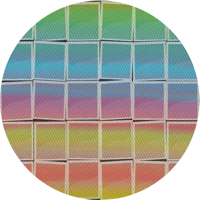 Tapis orange/bleu/zone jaune à motifs, Rond 3 pi