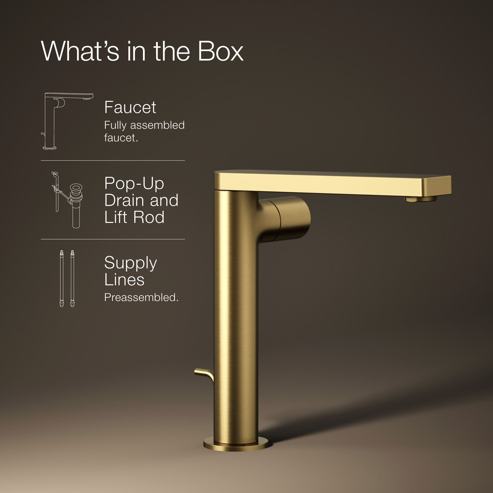 Composed Single-Handle Bathroom Faucet, Vibrant Brushed Moderne Brass