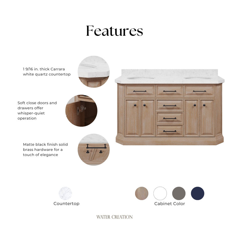 Palace 60'' W Double Vanity, Matte Black, Toffee Latte