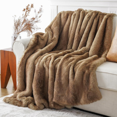 Luxury Ochre Faux Fur Throw Blanket for Couch, Home Decor, 60"x80",Large Soft Cozy Mink Plush Warm Elegant Furry Fluffy Faux Fur Blanket for Bed, Sofa, Living Room, Long Pile(Camel)