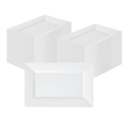 Restaurantware Rectangular Serving Plates 100 Count 12.5 x 8.25 Inch Plastic White Disposable Buffet Plates Greaseproof Elegant Dinner Plates Warm and Cold Food Friendly for Picnics, Parties