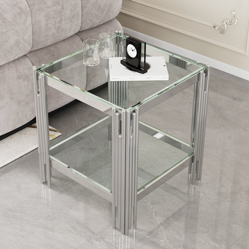 Table de bout avec plateau Demaury, Clair, Argent argent