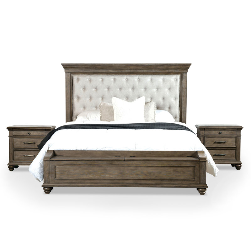 Ensemble de chambre à coucher 3 pièces Baillons (1 lit + 2 tables de chevet), 3 Pcs: Bed, 2 Nightstands, Très grand