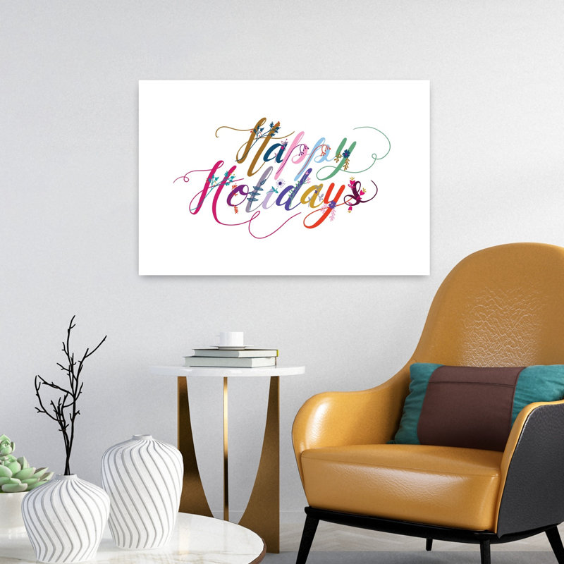 Boho «Happy Holidays II», art contemporain des fleurs d'hiver, H 16 po x l 24 po