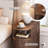 Narrow Fluted Side Table with Charging Station and Sliding Curved Door, End Table-951752684