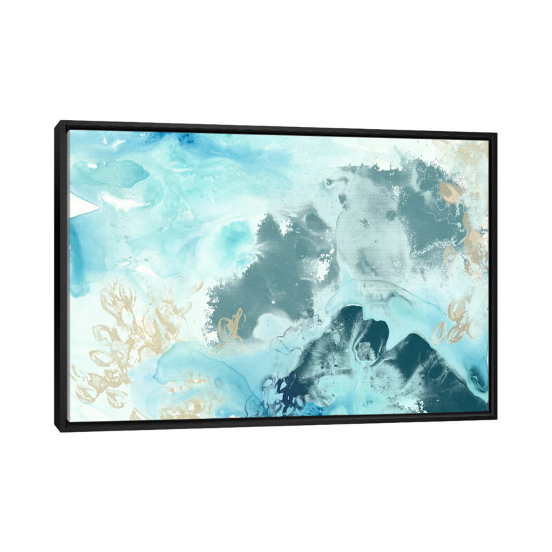 « aqua wave form i », impression sur toile, H 18 po x l 26 po x P 1,5 po, Toile avec cadre noir, Pas de tapis