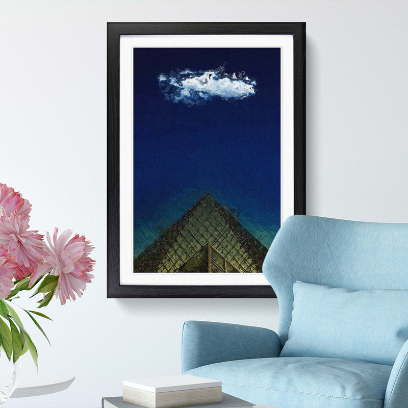 The Louvre Museum in Paris France - Picture Frame Painting Print, 65cm H x 48cm W x 2cm D, Black Framed