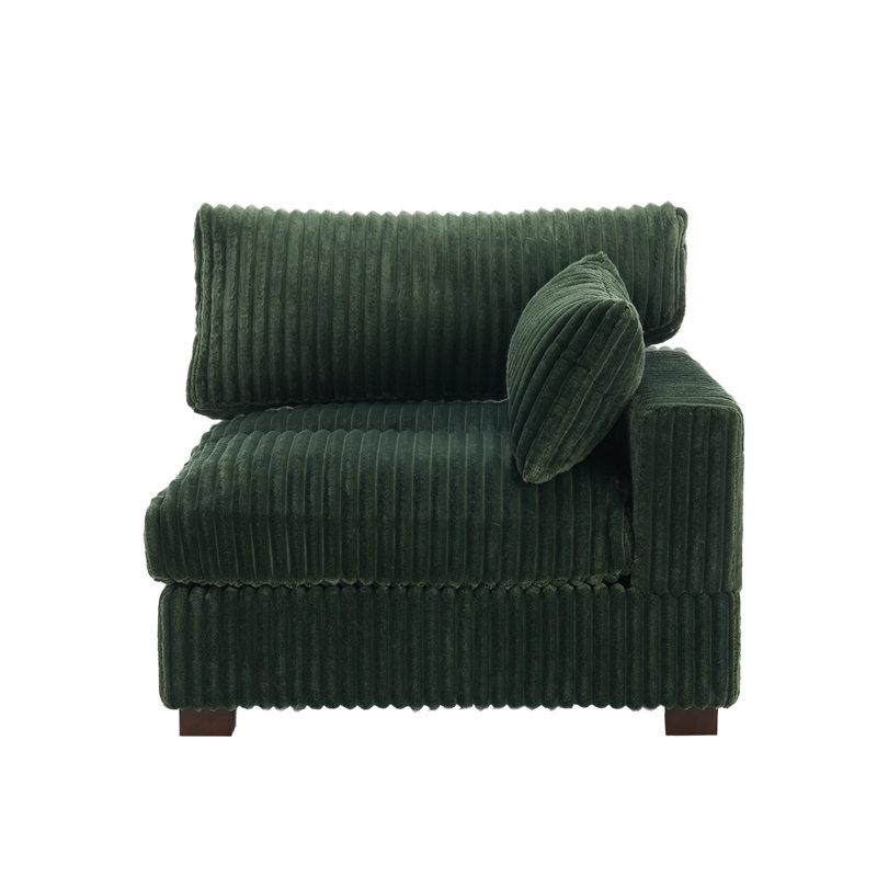 Upholstered Faux Rabbit Fur Flannel Armchair with Pillow Back, One Arm Single Chair Module Part For Sectional Sofa, Green