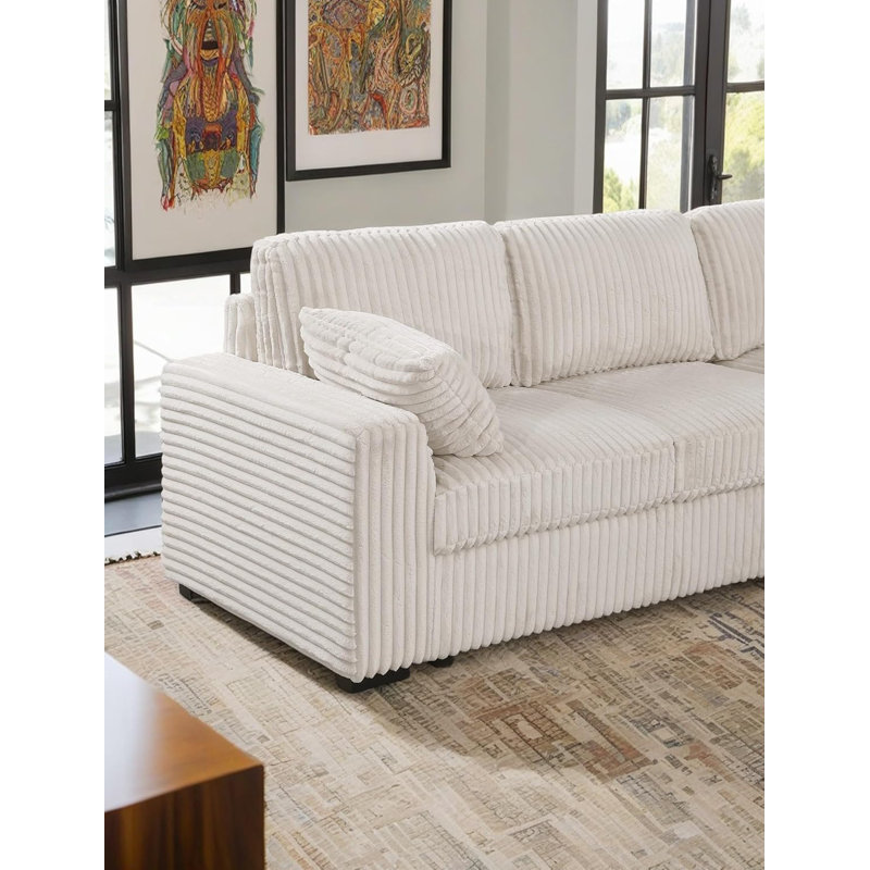 Manfried Oversized U-Shaped Sectional Sofa Bed Pull OutSleeper Couch With Storage Chaise For Living Room, Beige Corduroy