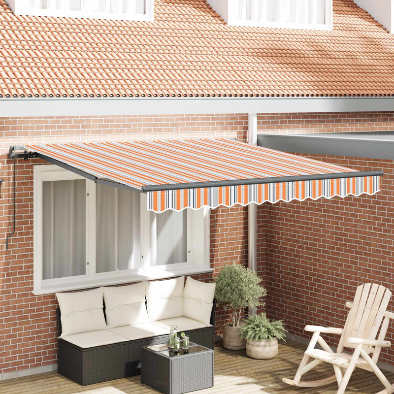 VidaXL 250cm D Retractable Patio Awning, 165cm H x 300cm W x 250cm D, Orange/Blue/Black
