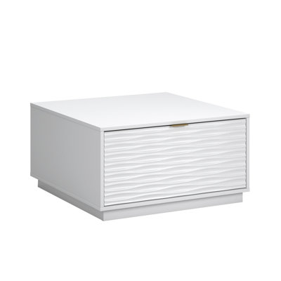 Élégante table basse blanche avec plateau spacieux et deux tiroirs, parfaite pour la vie moderne et les solutions de rangement.