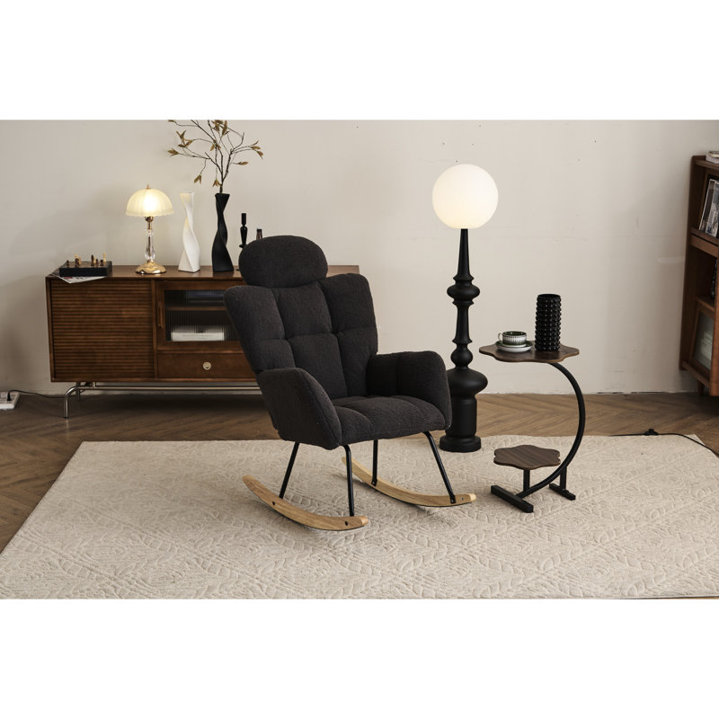 Chaise berçante rembourrée de style Mid-Century en bois d'eucalyptus pour le salon, Gris foncé