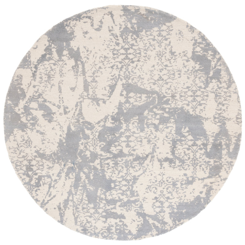 Tapis gris / ivoire en laine / coton touffeté à la main Socorro, Rond 6 pi