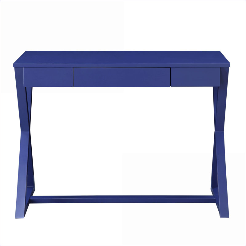 Bureaux, bureau d'écriture moderne à 1 tiroir avec base en X Twilight Blue | Bleu | Bois composite