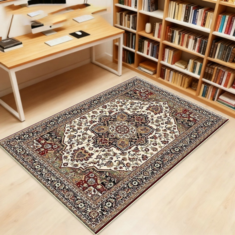 Vintage Living Room Carpet - Large Soft Washable Oriental Traditional Bedroom Antique Farmhouse Carpet - Interior Floor Decoration Carpet - Beige
