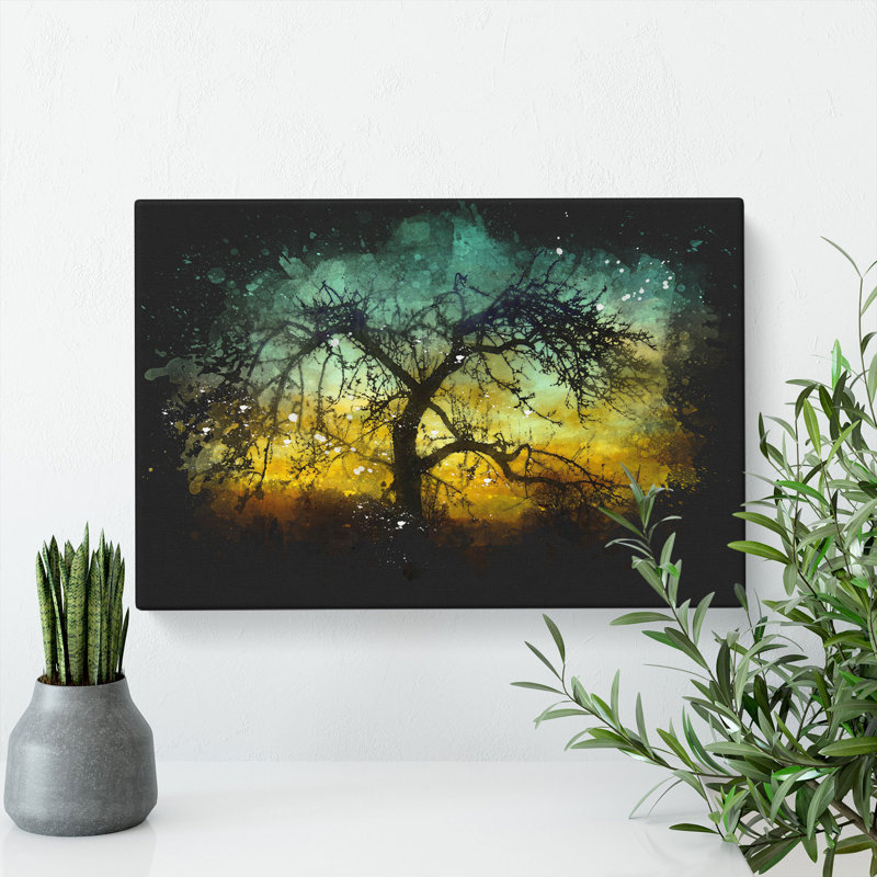 Tree At Sunset Vol.4 Paint Splash - Wrapped Canvas, 35cm H x 50cm W x 3cm D