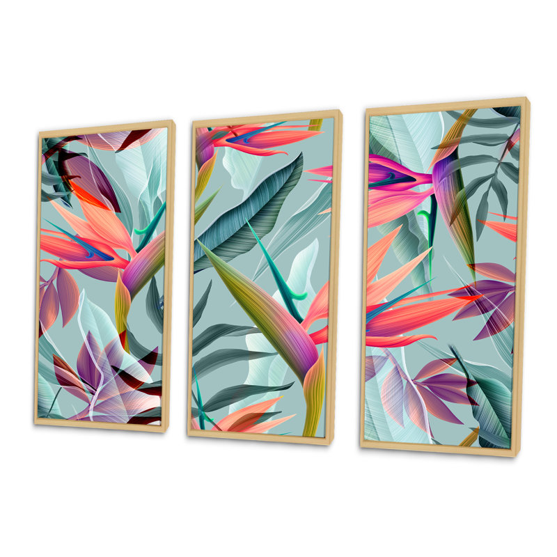 Fleurs tropicales rétro VI - 3 pièces, impression sur toile, H 32 po x l 48 po, Brun