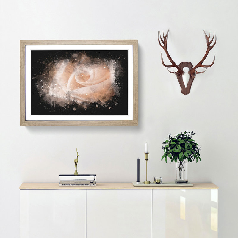 Light Pink Rose Paint Splash - Picture Frame Graphic Art, 45cm H x 63cm W x 2cm D, Oak Framed