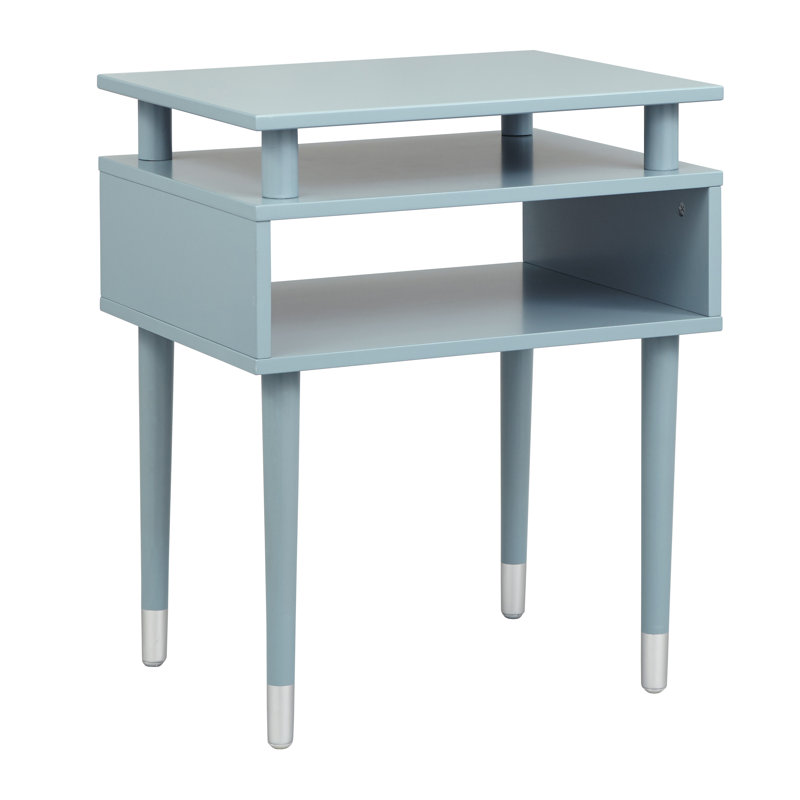 Camylle Solid Wood Leg End Table with Storage, Antique Blue/Silver
