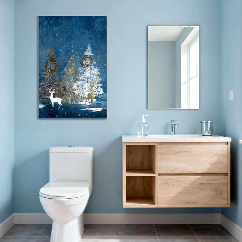 Animaux, forêt d'hiver, cerfs et arbres avec couronnes, H 36 po x l 24 po