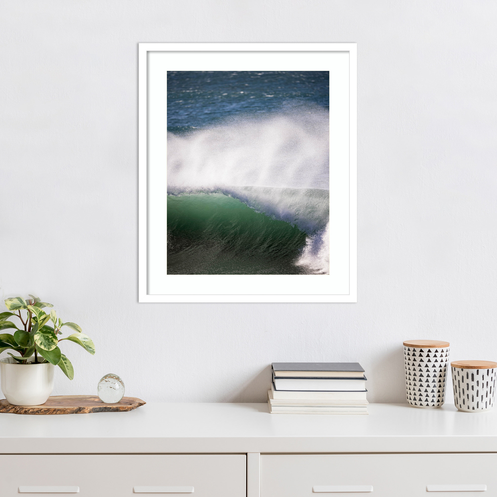 Tube Wave by Shot by Clint Wood Framed Wall Art Print, White , 25" H x 21" W