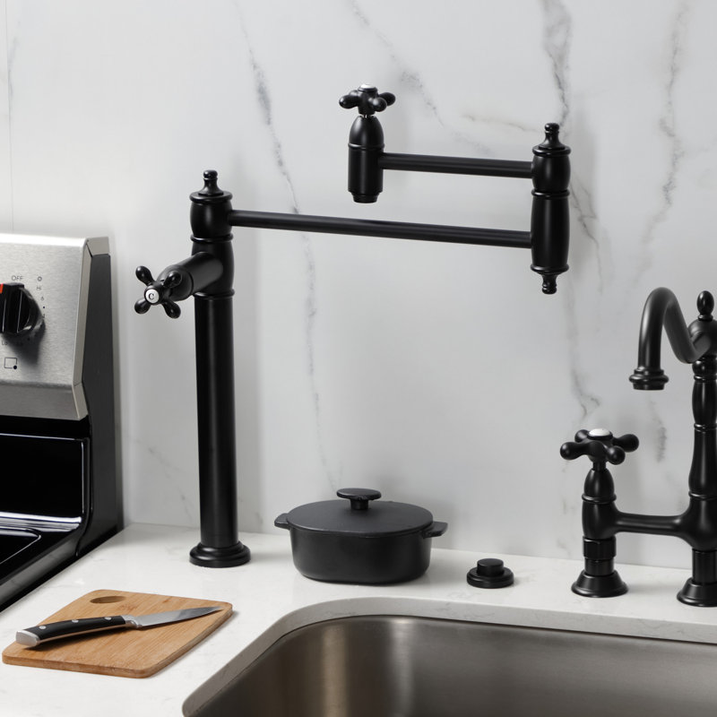 Kingston Brass Restoration Two-Handle 1-Hole Deck Mount Pot Filler Faucet, Matte Black